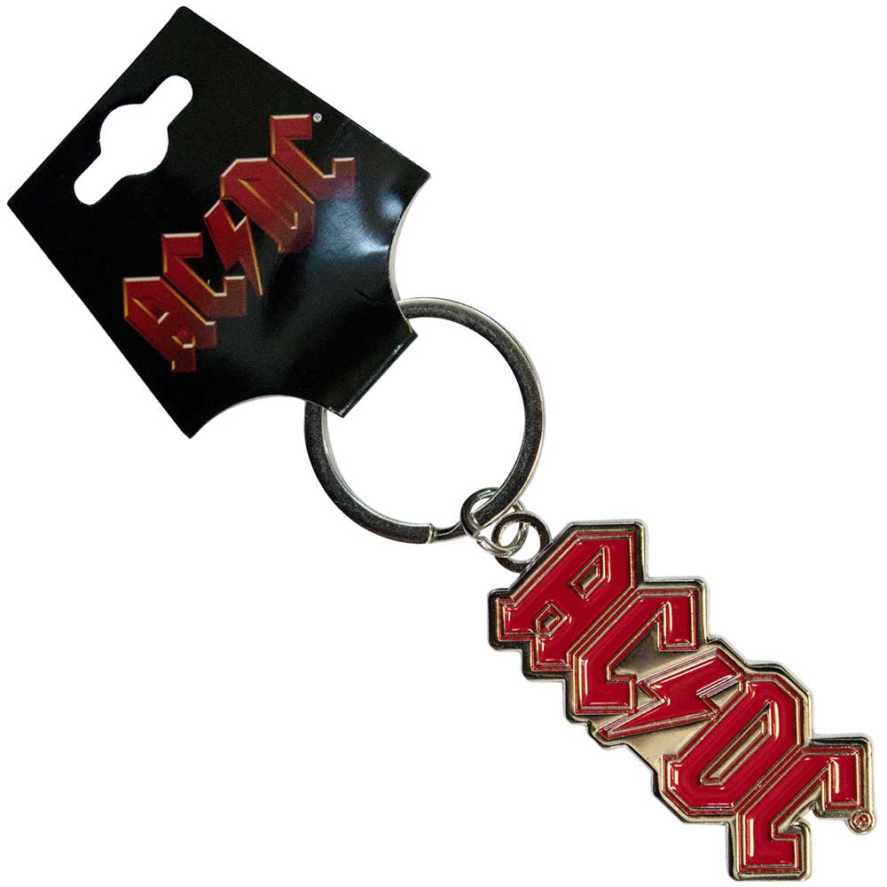 Porte-Clés AC/DC - Patch Brodé Logo Ovale - Officiel - Rouge - Idée Cadeau Fan De Rock