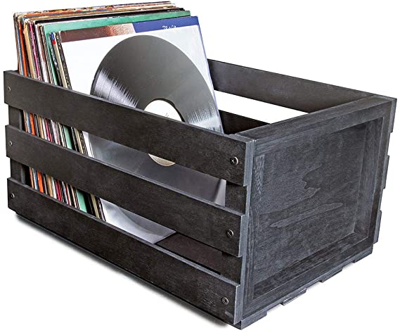Vinyl Record Wooden Crate Black